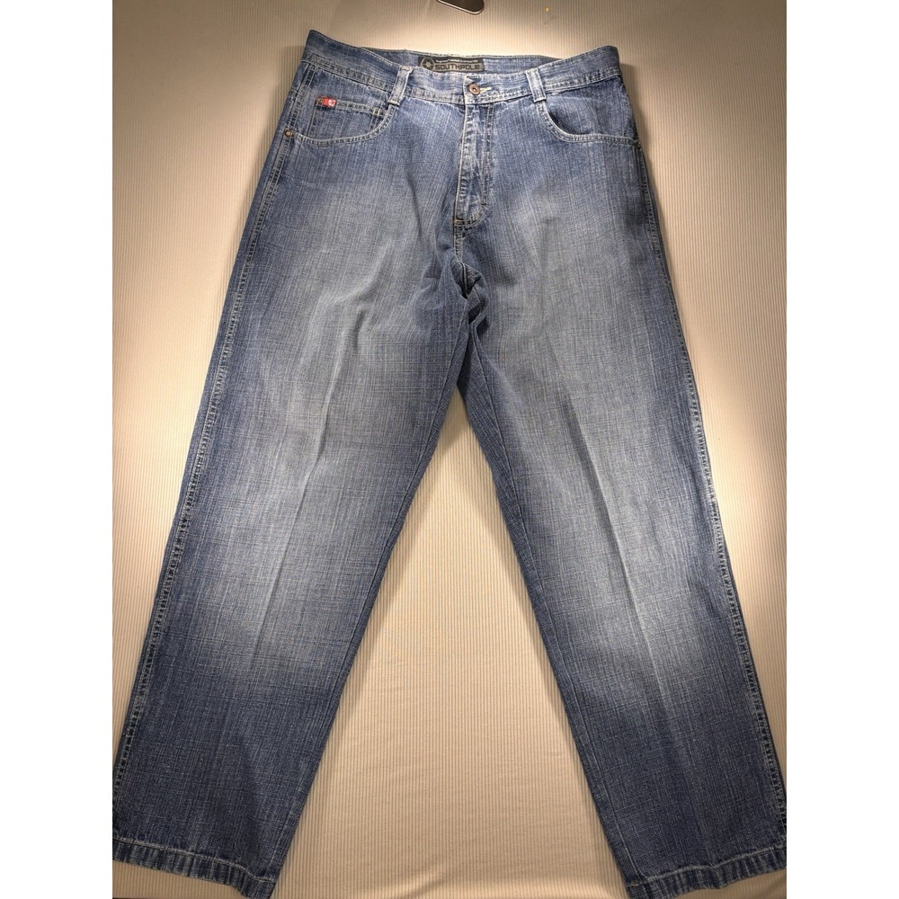 Y2K Grunge 2000s Vtg. Baggy Straigt Leg Southpole Blue Red Tab Jeans Emo 36x31